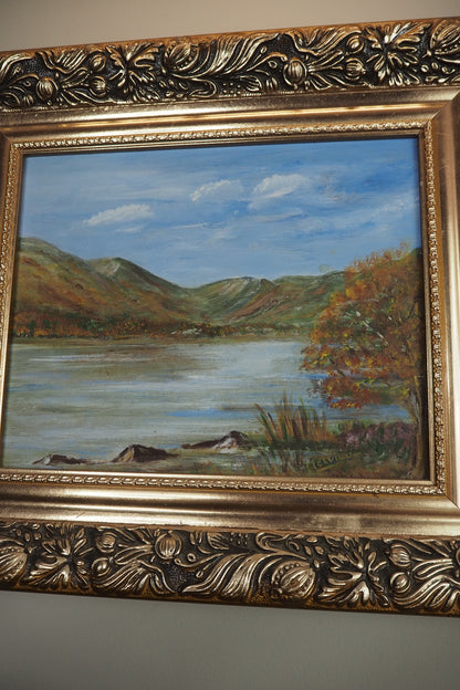 Vintage Seaside Oil Painting by Melville in Belvoir Ornate Frame