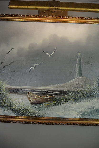 Vintage Lighthouse Seascape Scenery Oil Paintings - Coastal Wall Art