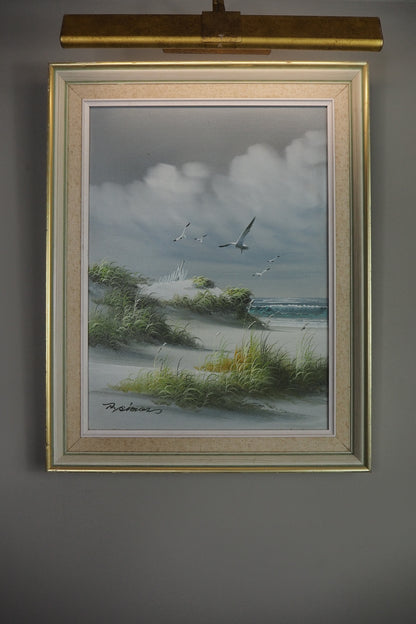 Sandy Dunes Seascape Scenery - Vintage Signed Oil Painting