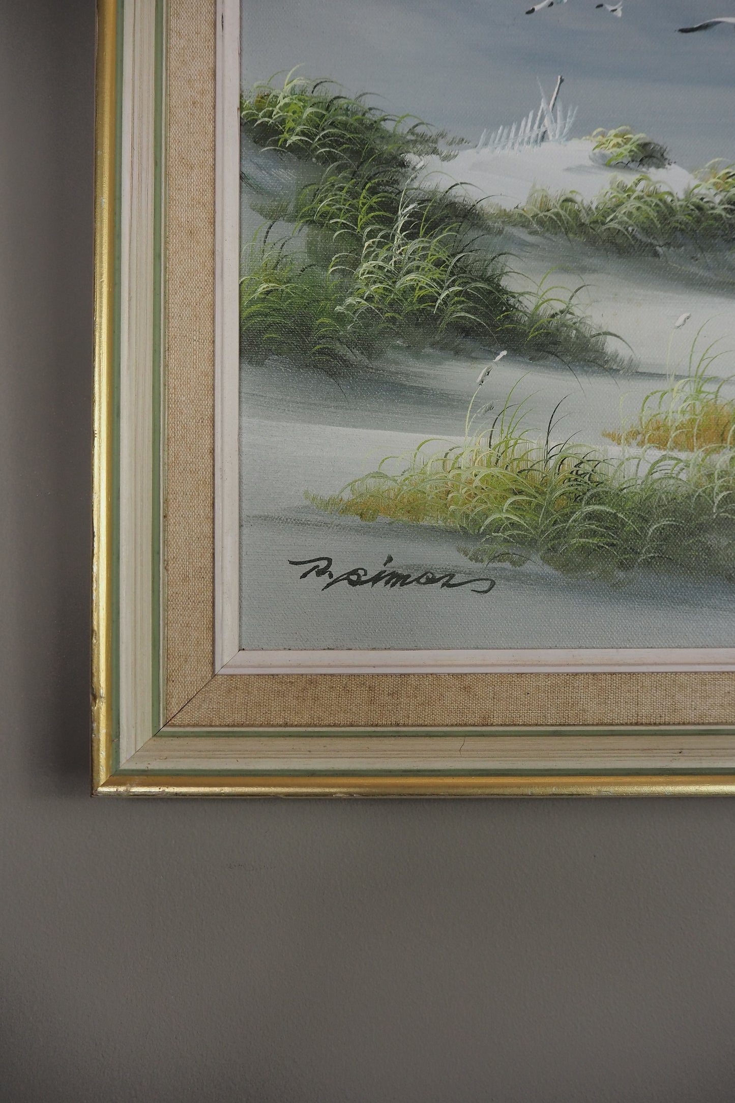 Sandy Dunes Seascape Scenery - Vintage Signed Oil Painting
