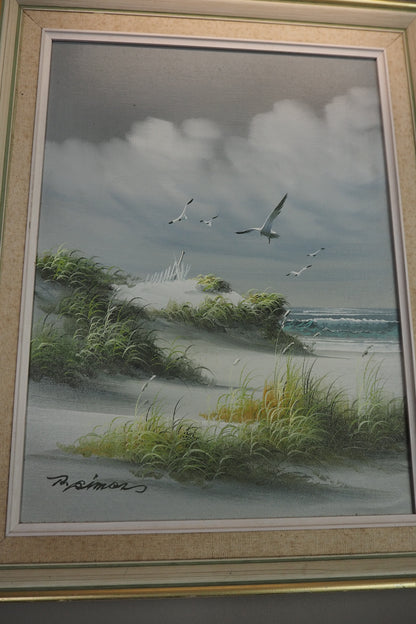 Sandy Dunes Seascape Scenery - Vintage Signed Oil Painting