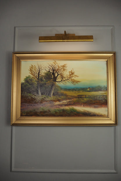 Antique Oil Painting – Signed G.J. (c. 1930–1940) in Simple Gold Gilt Frame