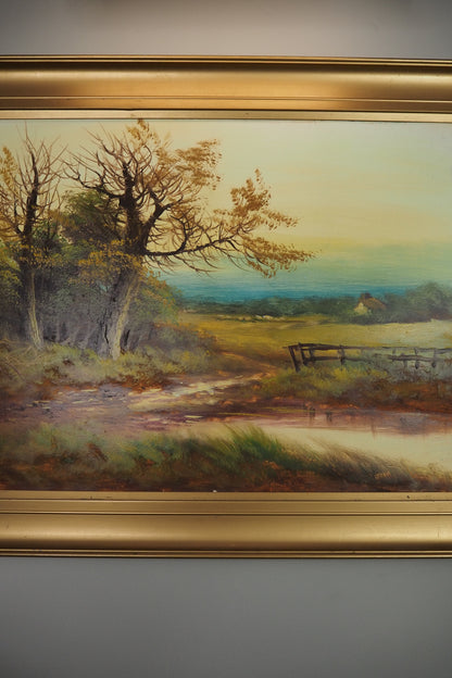 Antique Oil Painting – Signed G.J. (c. 1930–1940) in Simple Gold Gilt Frame