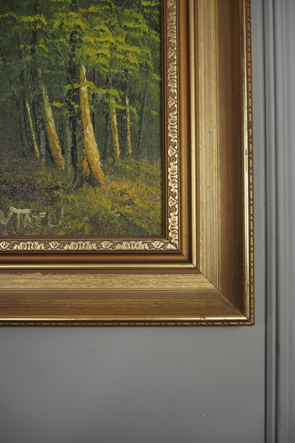 Vintage Mid-Century Oil Painting –  Forest Landscape by Phillip Cantrell