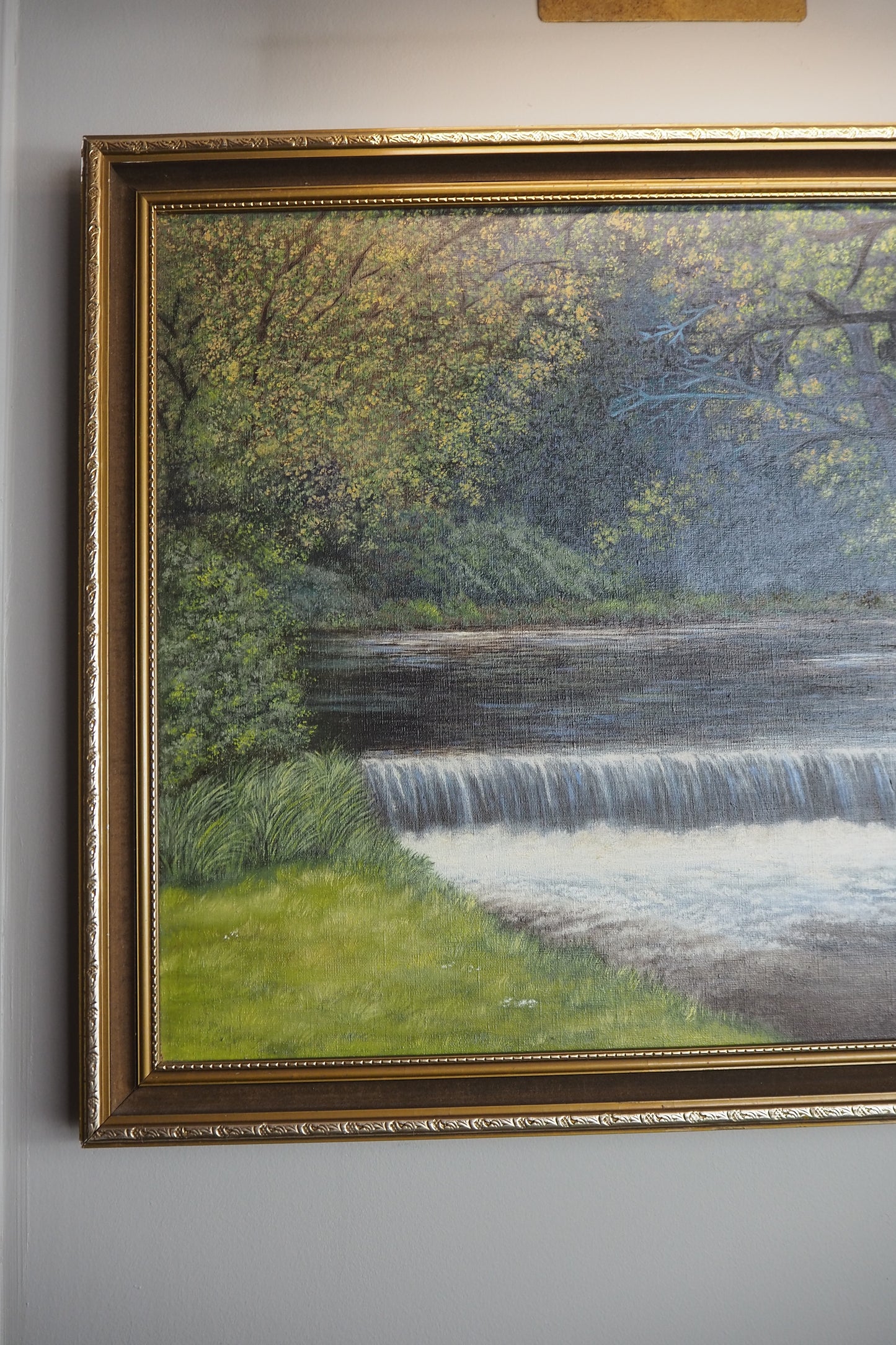 Vintage Dark Forest Water Scene – Signed by M. Mullen Oil Painting