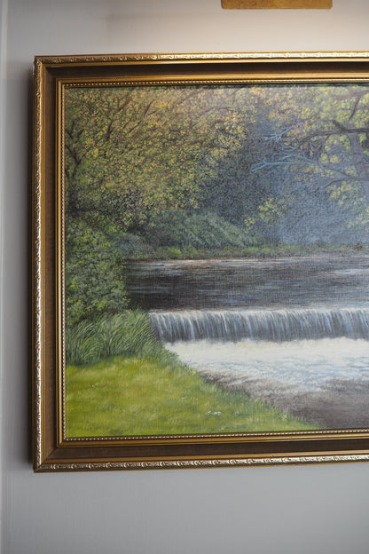 Vintage Dark Forest Water Scene – Signed by M. Mullen Oil Painting