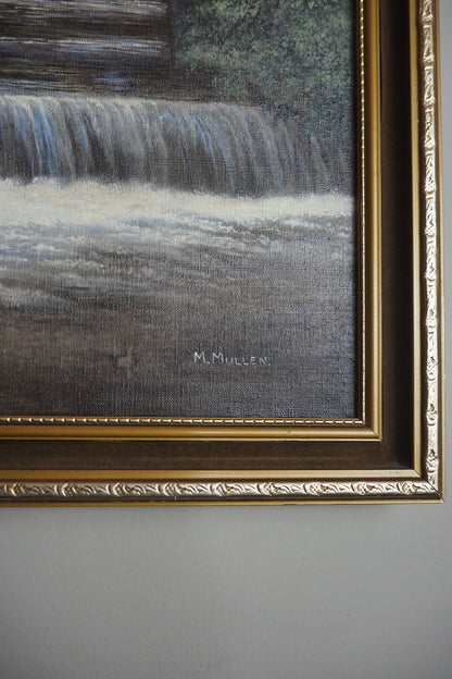 Vintage Dark Forest Water Scene – Signed by M. Mullen Oil Painting