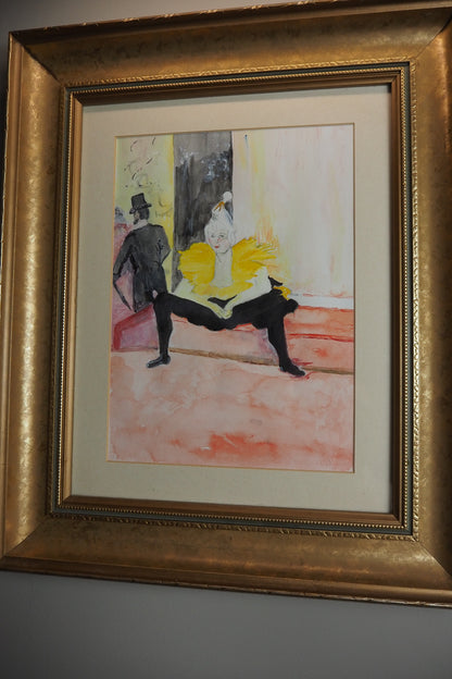 Watercolour Painting  of "The Seated Clowness" by Henri de Toulouse-Lautrec