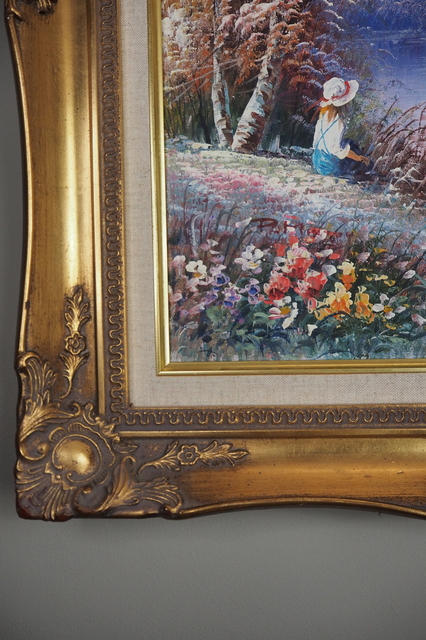 Fishing Girl- Impressionist Oil Painting by P. Minton