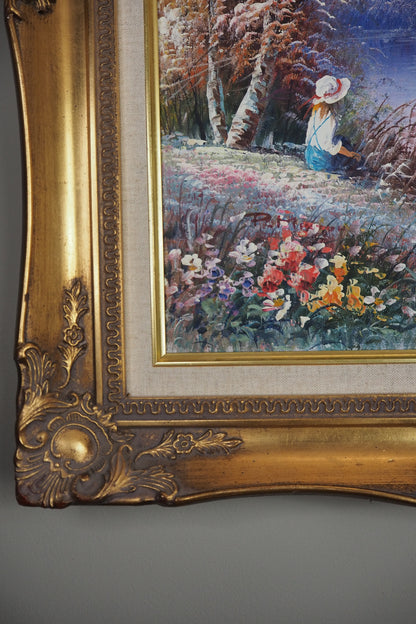Fishing Girl- Impressionist Oil Painting by P. Minton
