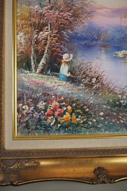 Fishing Girl- Impressionist Oil Painting by P. Minton