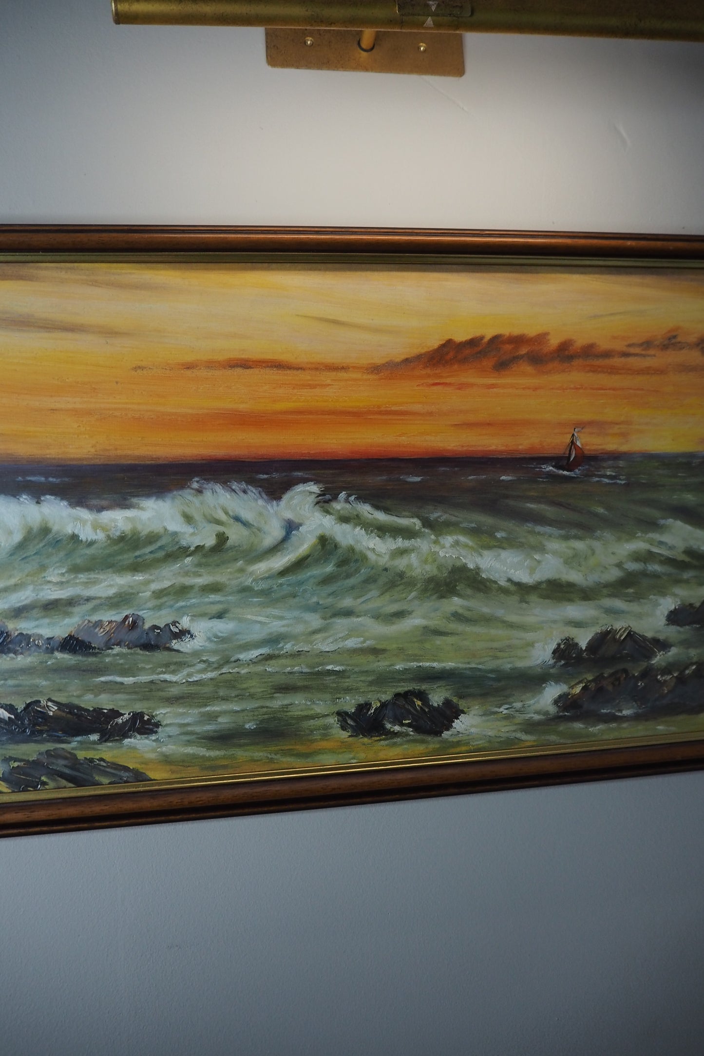 Vintage " Seascape with Rocks " Oil Painting by M.Howarth 1978