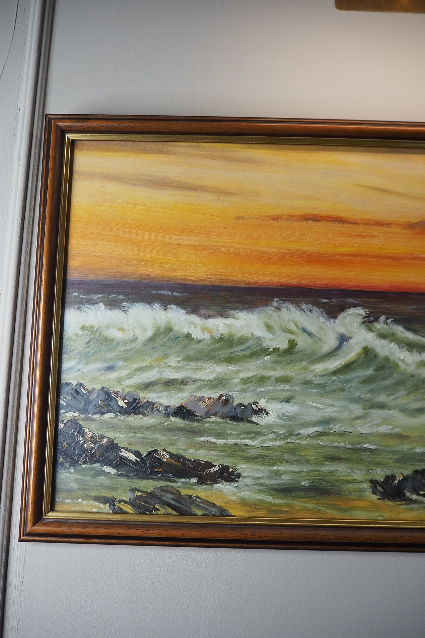 Vintage " Seascape with Rocks " Oil Painting by M.Howarth 1978