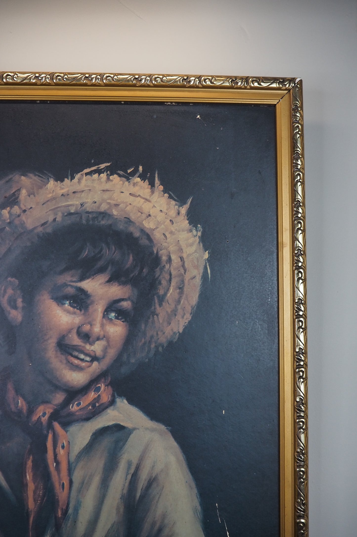 Vintage Textured Print - Country Boy in a Gold Gilt Frame