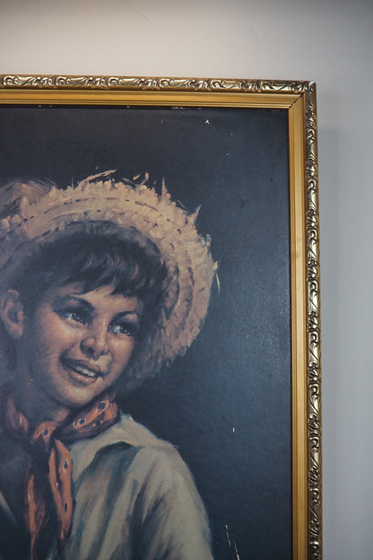 Vintage Textured Print - Country Boy in a Gold Gilt Frame