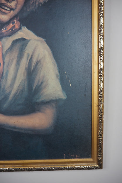 Vintage Textured Print - Country Boy in a Gold Gilt Frame