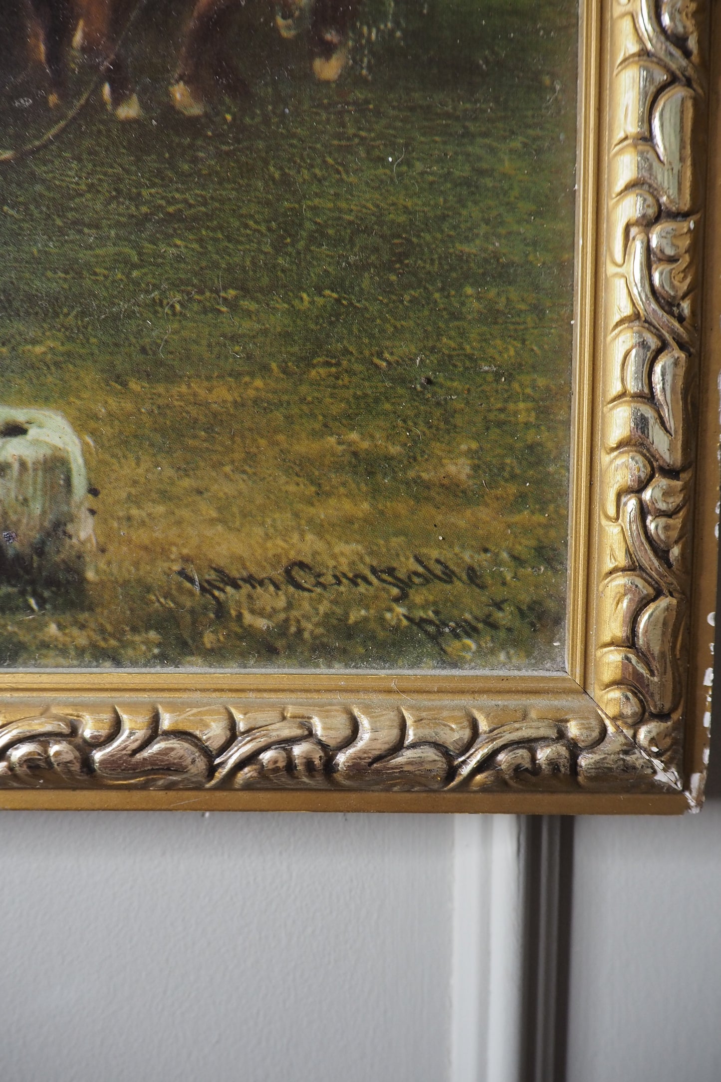 Dedham Lock & Mill After John Constable Large Vintage Print in Gold Frame