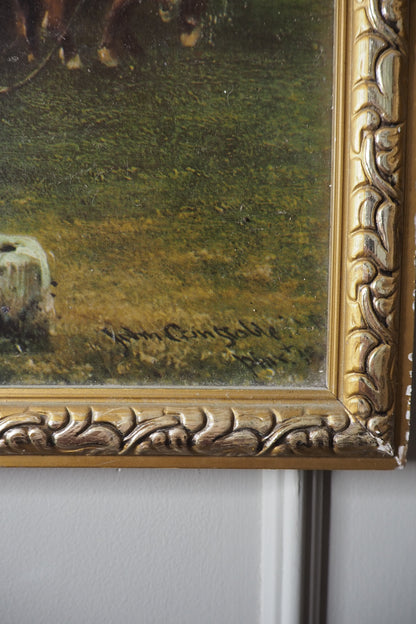 Dedham Lock & Mill After John Constable Large Vintage Print in Gold Frame