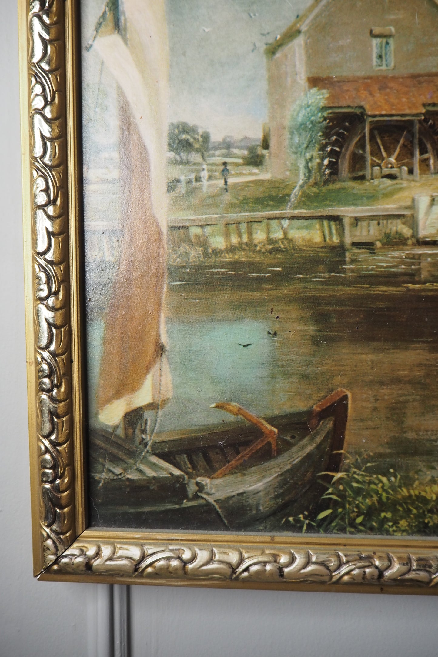 Dedham Lock & Mill After John Constable Large Vintage Print in Gold Frame