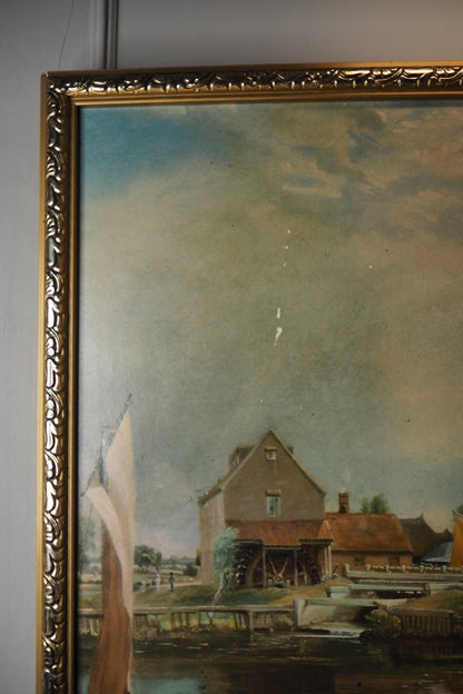 Dedham Lock & Mill After John Constable Large Vintage Print in Gold Frame