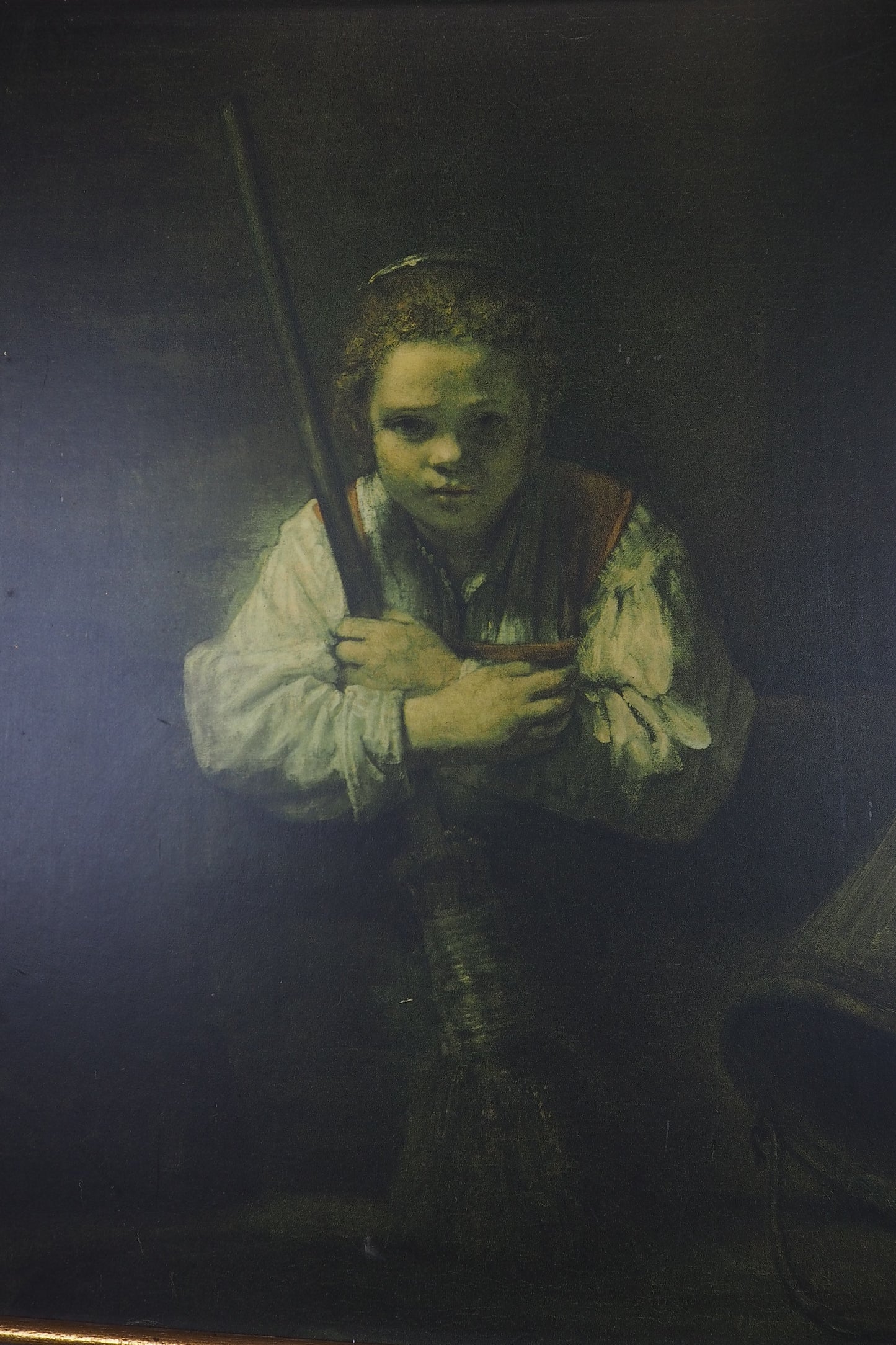 Rembrandt “A Girl with a Broom” Framed Vintage Dutch Print | Heavy Gilt Frame