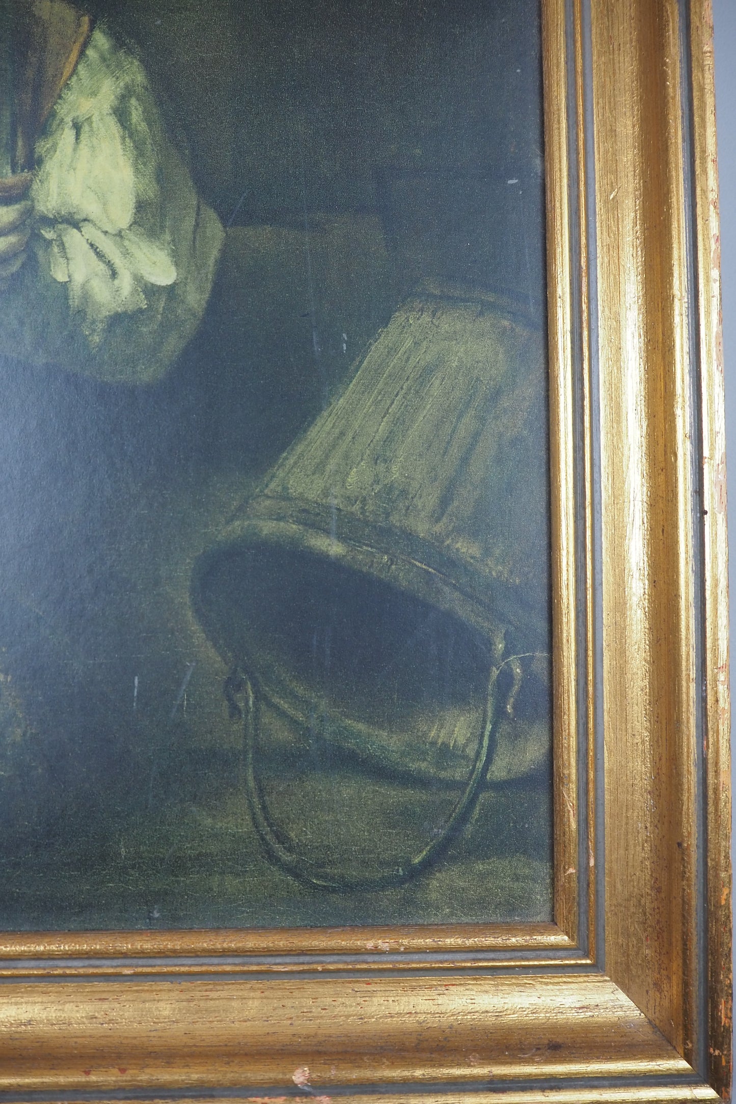 Rembrandt “A Girl with a Broom” Framed Vintage Dutch Print | Heavy Gilt Frame