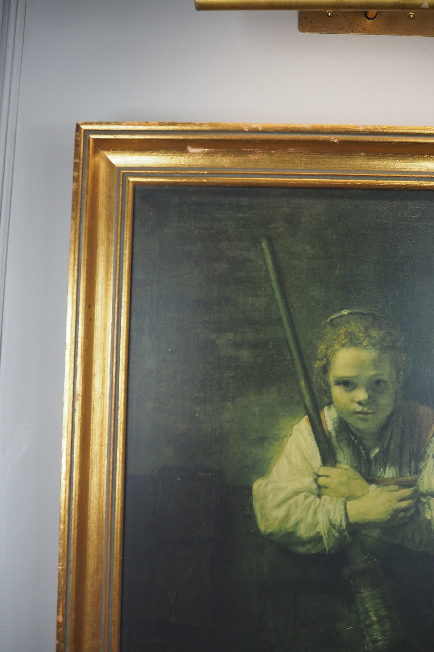 Rembrandt “A Girl with a Broom” Framed Vintage Dutch Print | Heavy Gilt Frame