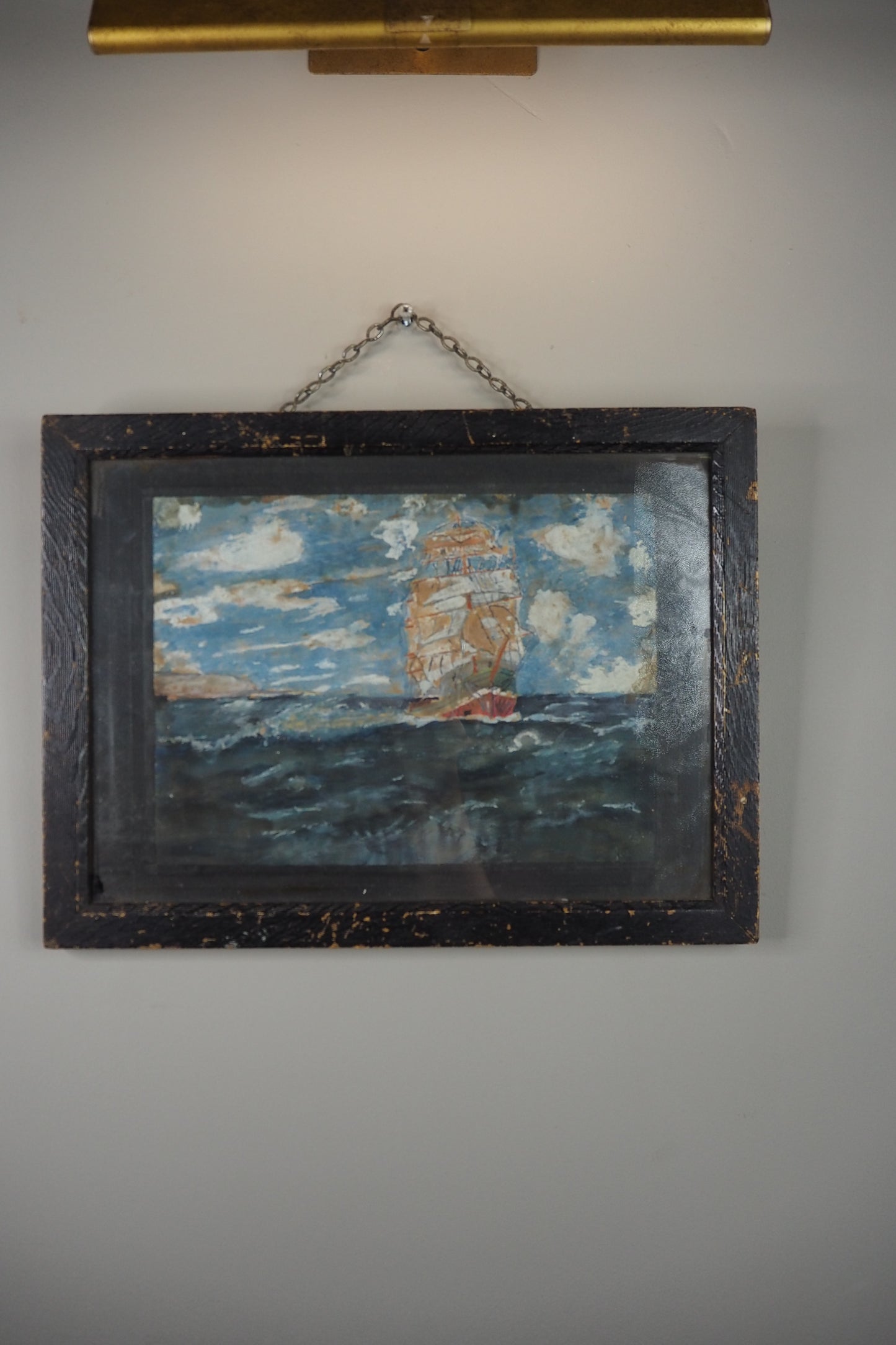 Rare Antique Maritime Oil Painting Signed J. Wells -19th Century Sailing Ship Artwork