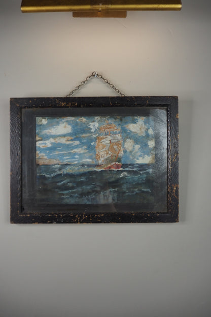 Rare Antique Maritime Oil Painting Signed J. Wells -19th Century Sailing Ship Artwork