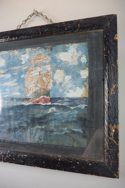 Rare Antique Maritime Oil Painting Signed J. Wells -19th Century Sailing Ship Artwork
