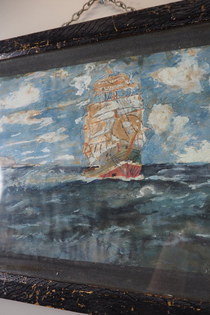 Rare Antique Maritime Oil Painting Signed J. Wells -19th Century Sailing Ship Artwork