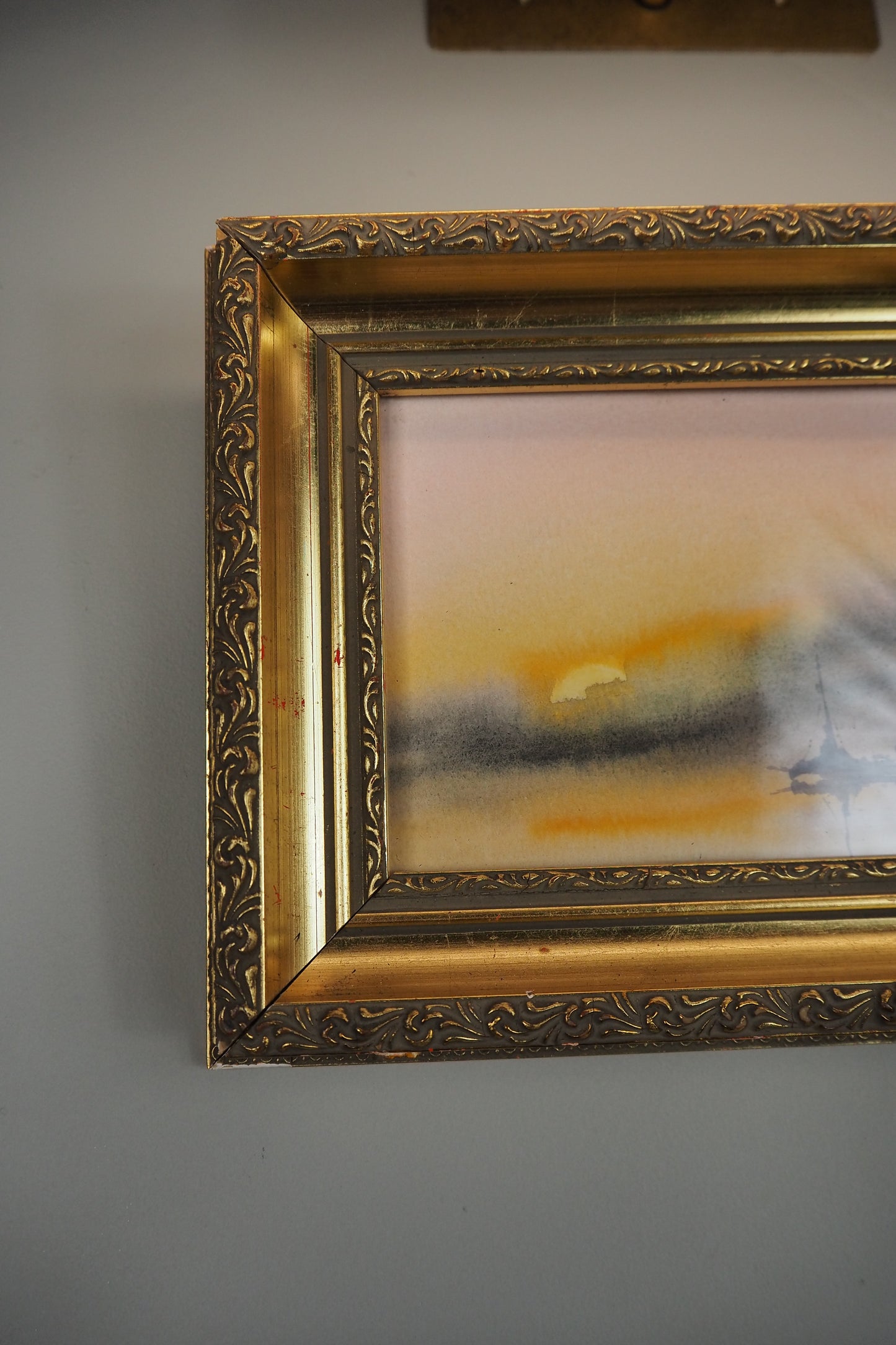 Golden Voyage- Small Vintage Watercolour Painting in Gold Gilt Frame