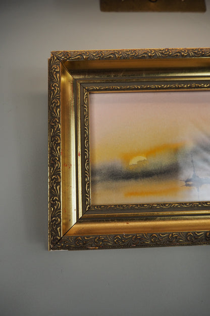 Golden Voyage- Small Vintage Watercolour Painting in Gold Gilt Frame