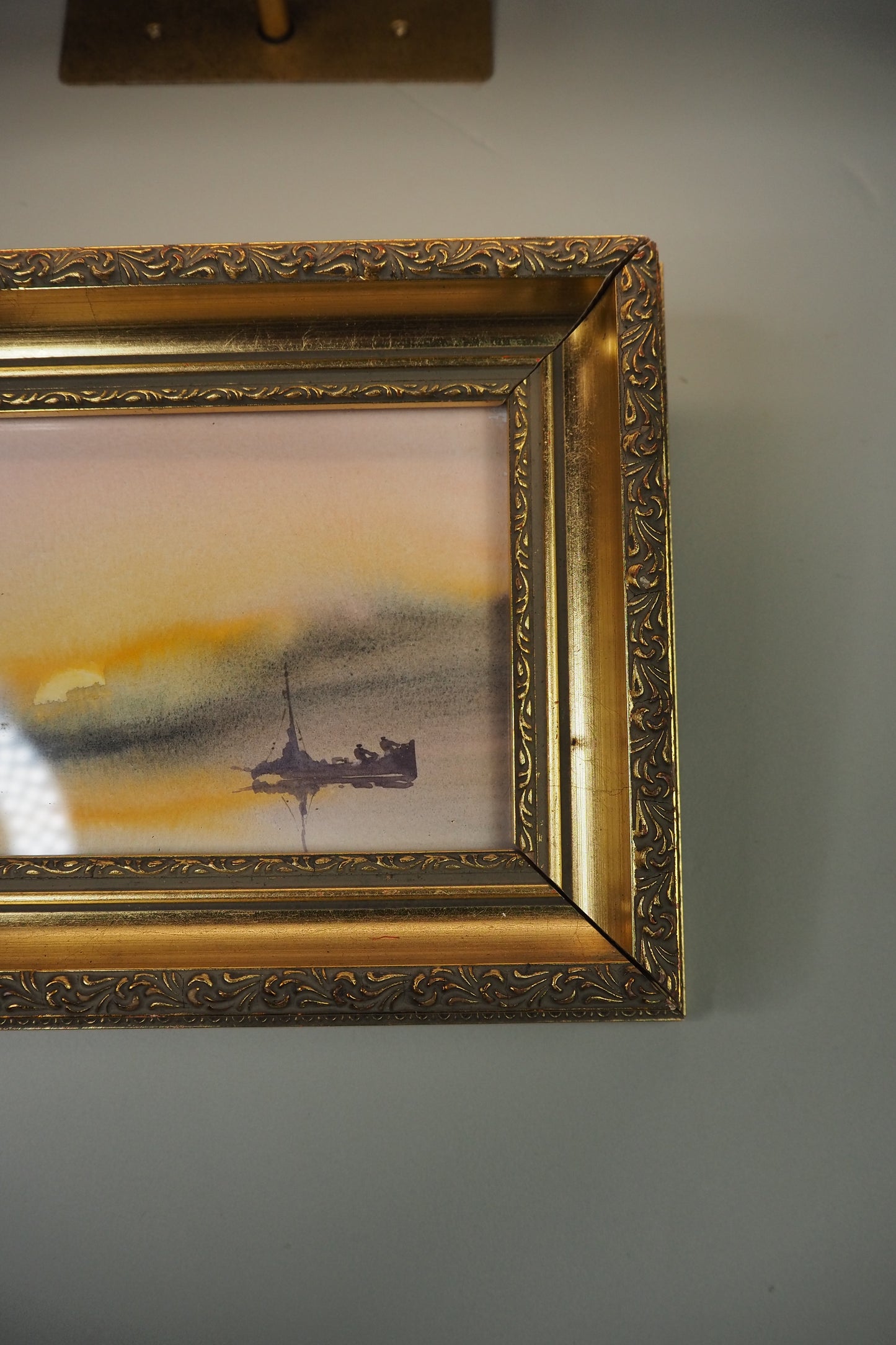Golden Voyage- Small Vintage Watercolour Painting in Gold Gilt Frame