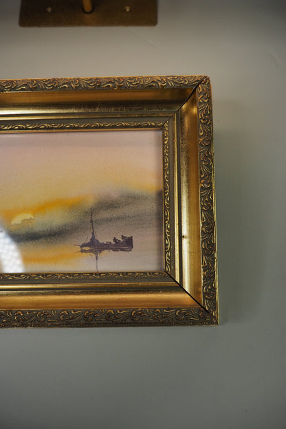 Golden Voyage- Small Vintage Watercolour Painting in Gold Gilt Frame