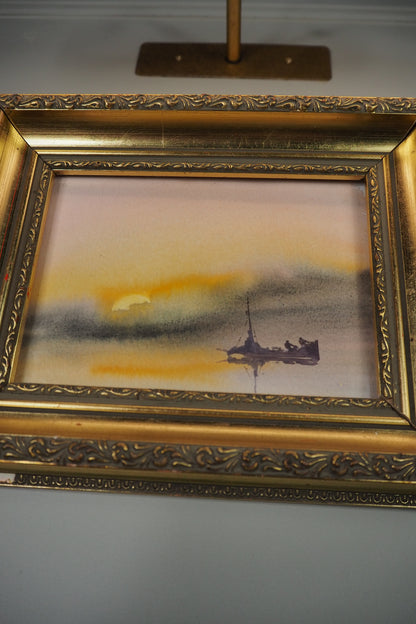 Golden Voyage- Small Vintage Watercolour Painting in Gold Gilt Frame