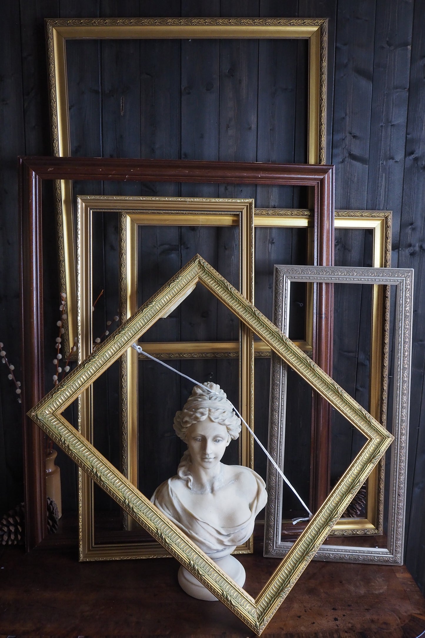 Vintage Gold & Rustic Wooden Large Frame Collection – Job Lot of 6