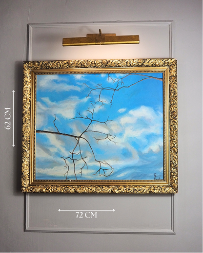 Blue Sky -Large  Vintage Oil Painting in Gold Gilded Belvoir Frame