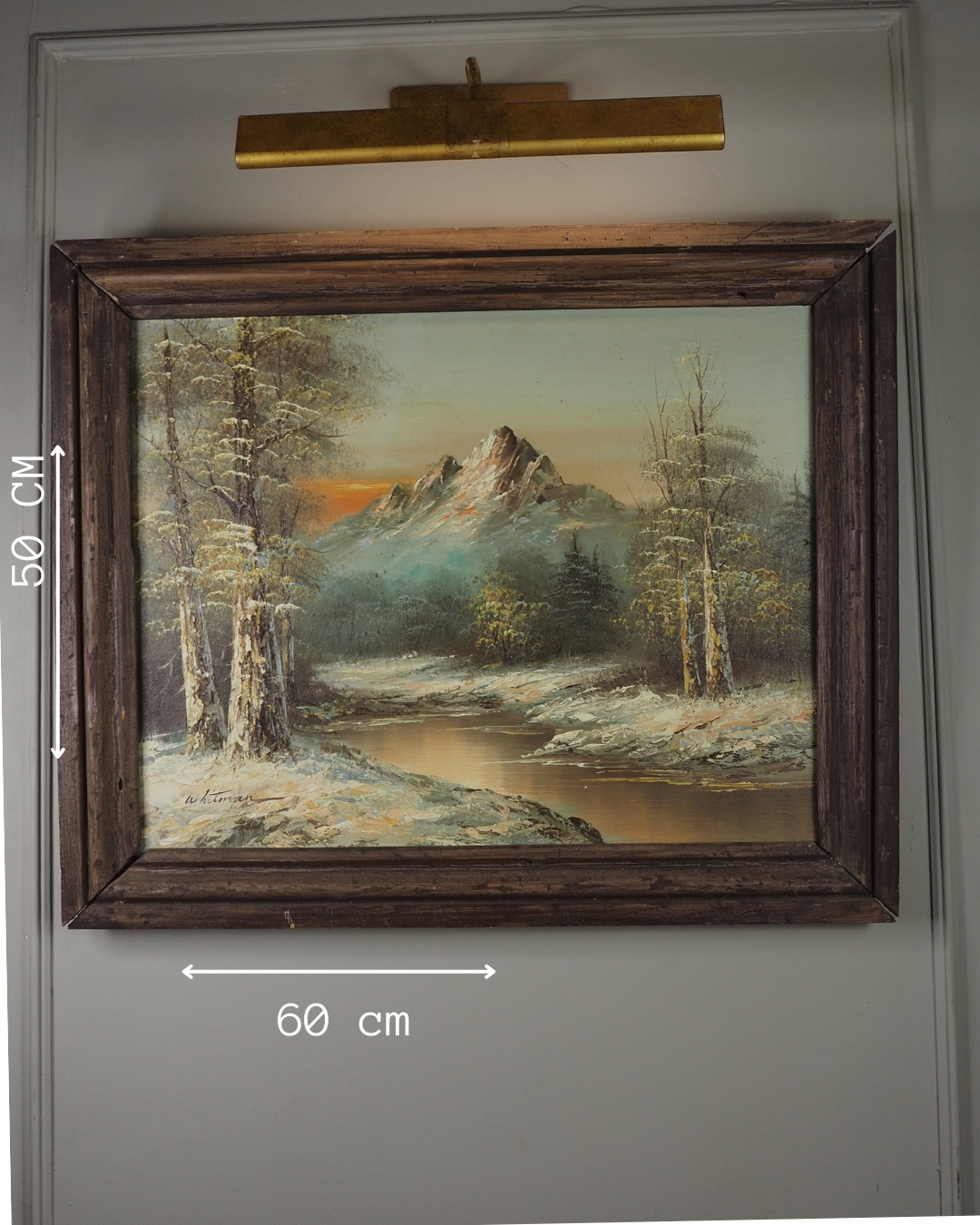 Vintage G. Whitman Oil Painting- Snowy Mountain River Landscape