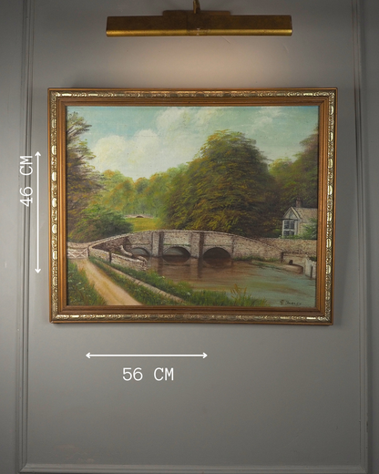 Vintage Signed Sheepwash Bridge Landscape Oil Painting