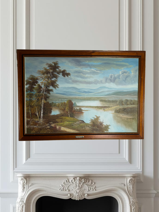 Large Original Signed Oil Painting in Wooden Frame - Lakeside Reflections