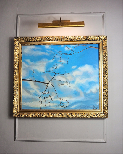 Blue Sky -Large  Vintage Oil Painting in Gold Gilded Belvoir Frame