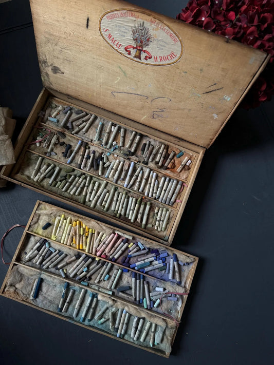 Rare Pre-1908 Henri Roché Pastel Set | 140 Original Soft Pastels in Antique Wooden Box- Vintage Pastels - Original - Collectable Antique