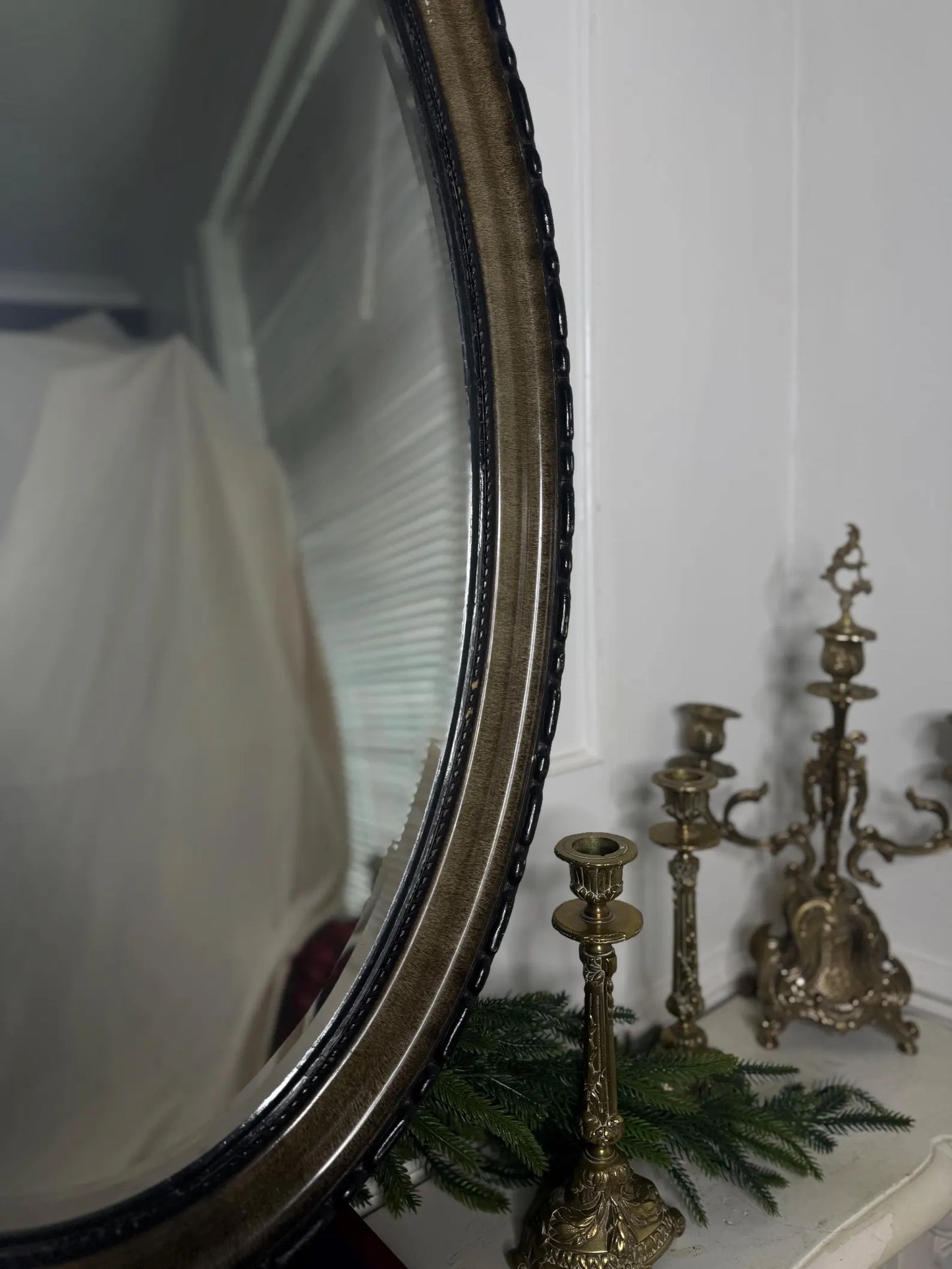 Vintage Oval Bevelled Mirror: Large Rare Framed