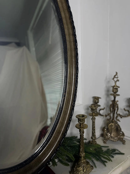 Vintage Oval Bevelled Mirror: Large Rare Framed