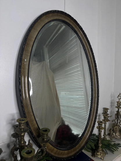 Vintage Oval Bevelled Mirror: Large Rare Framed