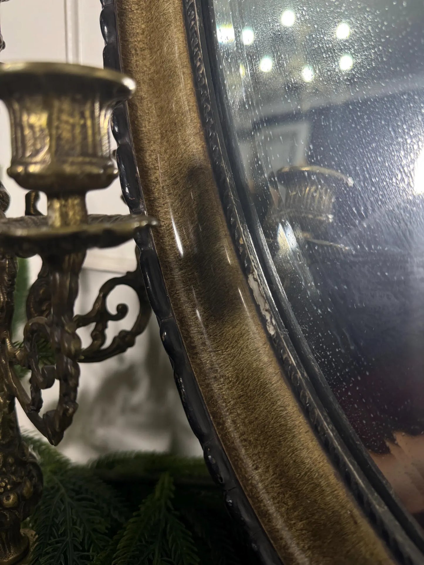 Vintage Oval Bevelled Mirror: Large Rare Framed