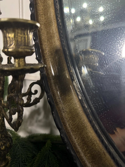 Vintage Oval Bevelled Mirror: Large Rare Framed