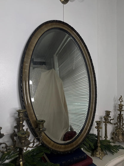 Vintage Oval Bevelled Mirror: Large Rare Framed
