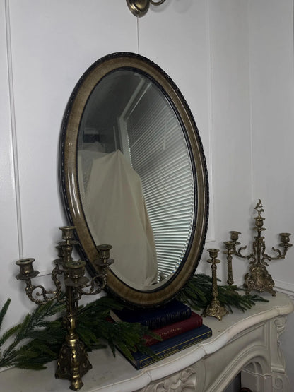 Vintage Oval Bevelled Mirror: Large Rare Framed